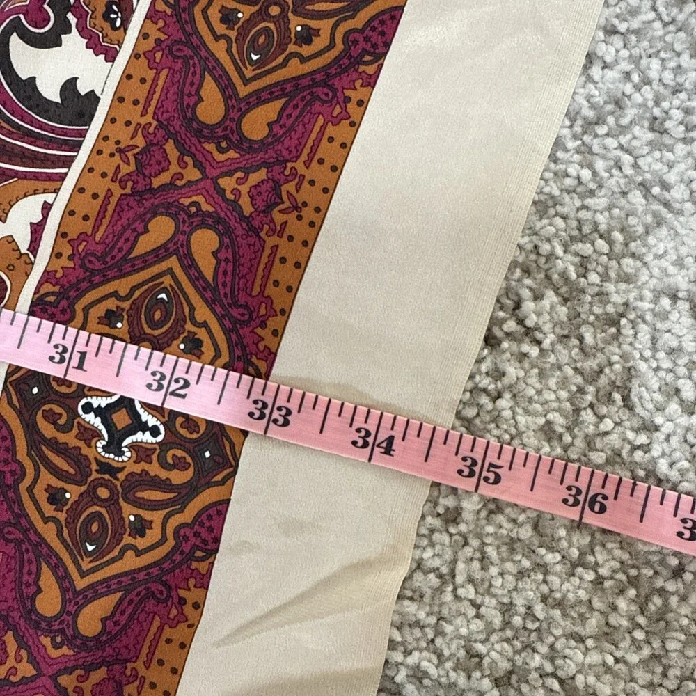 Vintage Silk Paisley Scarf 32x34 Burgundy Rust Mustard Gold Ornate Border 70s